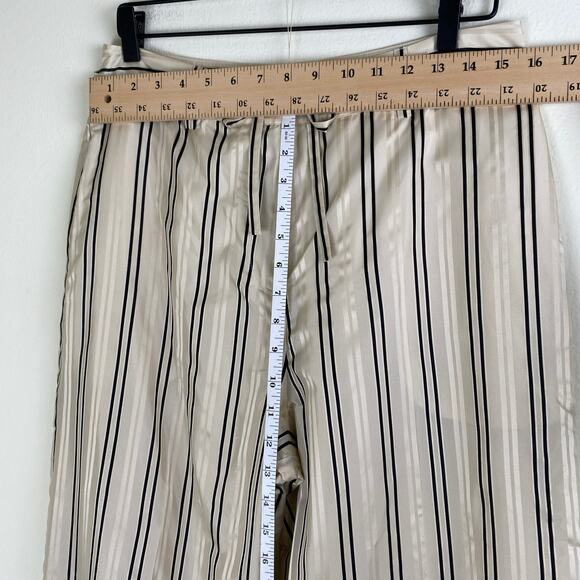 FRAME Silk Safari Pants Size 12 Cream Black Striped Jacquard Wide Leg Career - Picture 15 of 16